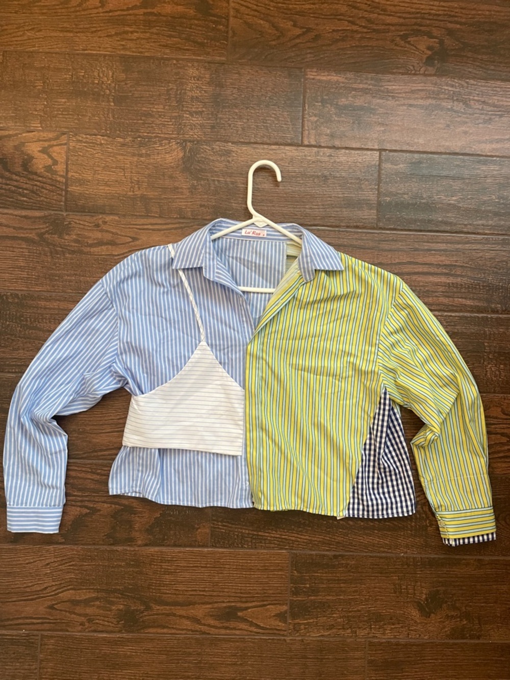 Mixed-Stripe Womens Button-Up Shirt with Contrast Panel
